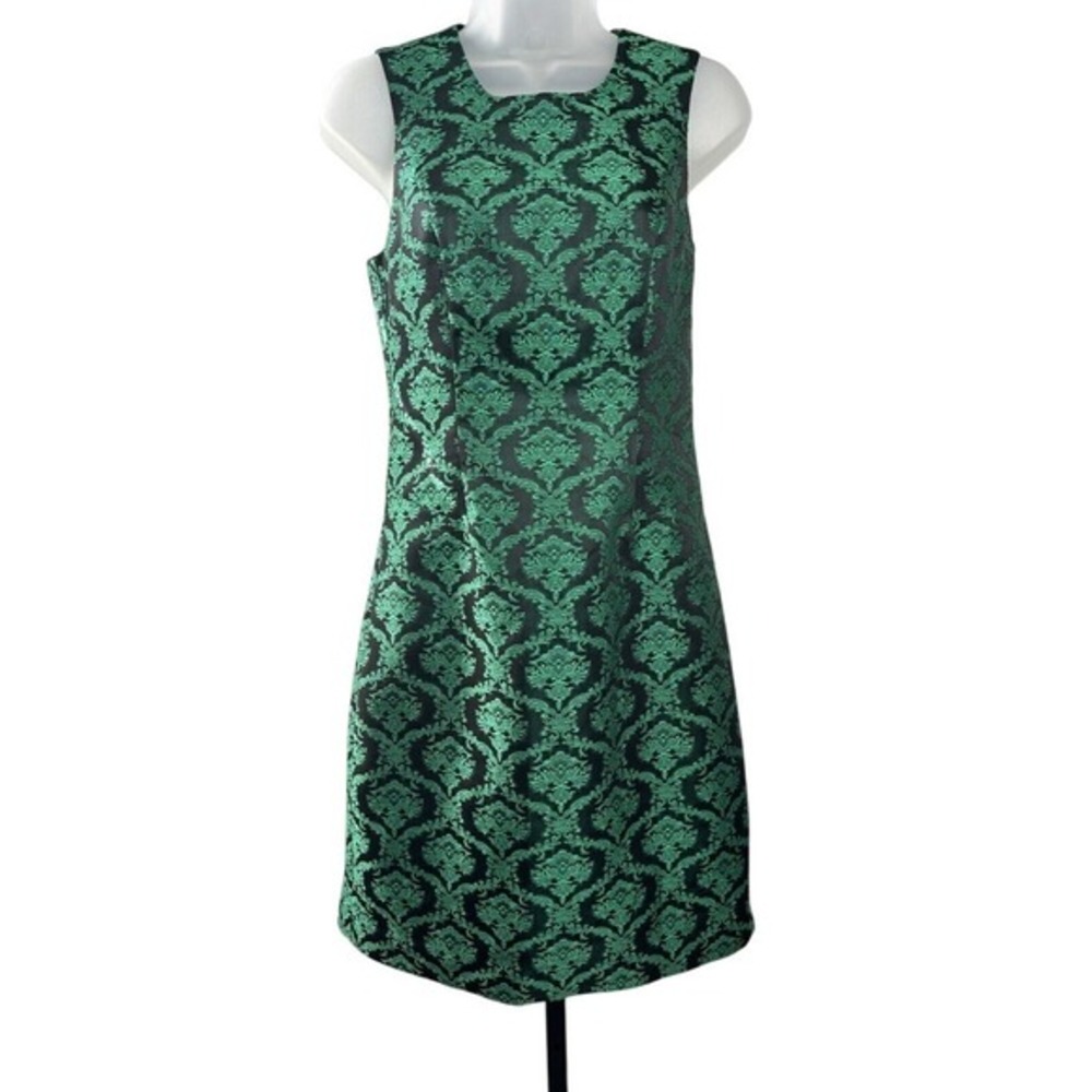 L'Wren Scott For‎ Banana Republic Black And Green Jacquard Sheath Dress Size 2